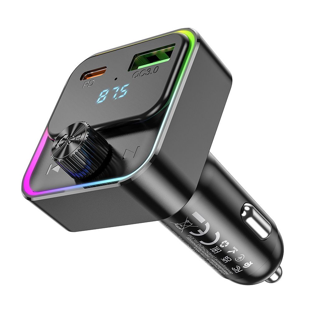Car charger Hoco QC3.0 PD 30W with transmitter FM E81 black - Image 2