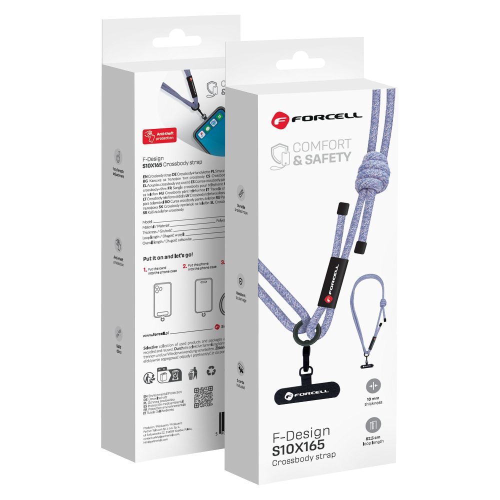 FORCELL F-DESIGN S10X165 crossbody phone lanyard with adjustable length (max 82,5cm in the loop) gray purple