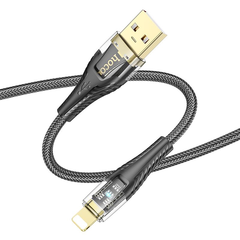 Cable USB A to Lightning Hoco 2,4A 1,2 m U121 black transparent - Image 3