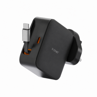 Travel charger X-ONE ChargeGo GaN 65W with retractable cable and USB C port - black