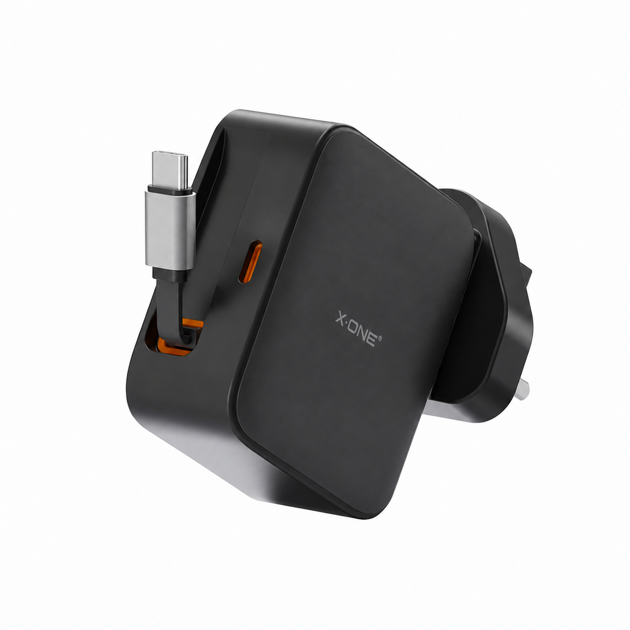 Travel charger X-ONE ChargeGo GaN 65W with retractable cable and USB C port - black
