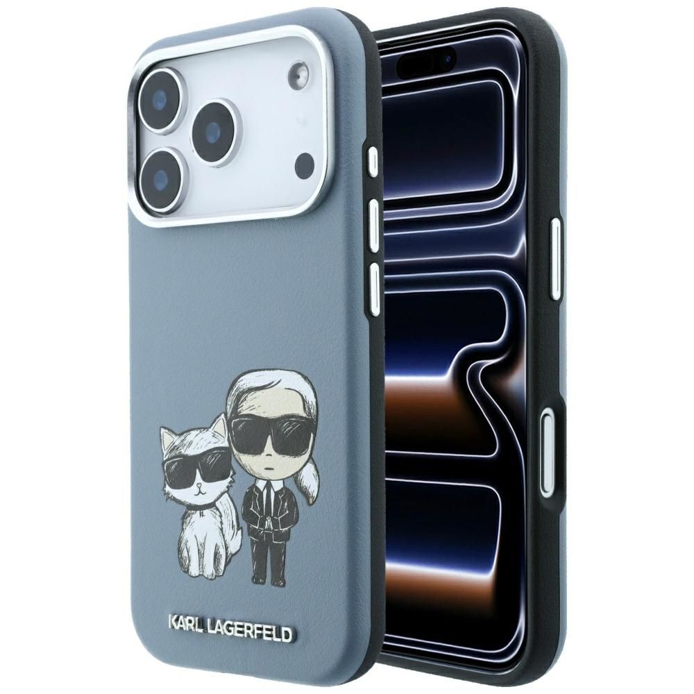 KARL LAGERFELD case for IPHONE 18 Pro Max/ 17 Pro Max compatible with MagSafe (Smooth Karl & Choupette Bodies) light blue