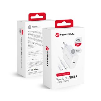 Phone charger Forcell F-Energy USB C QC4.0 PD 3A 25W + cable USB C to USB C TFK-TC-25WPD white