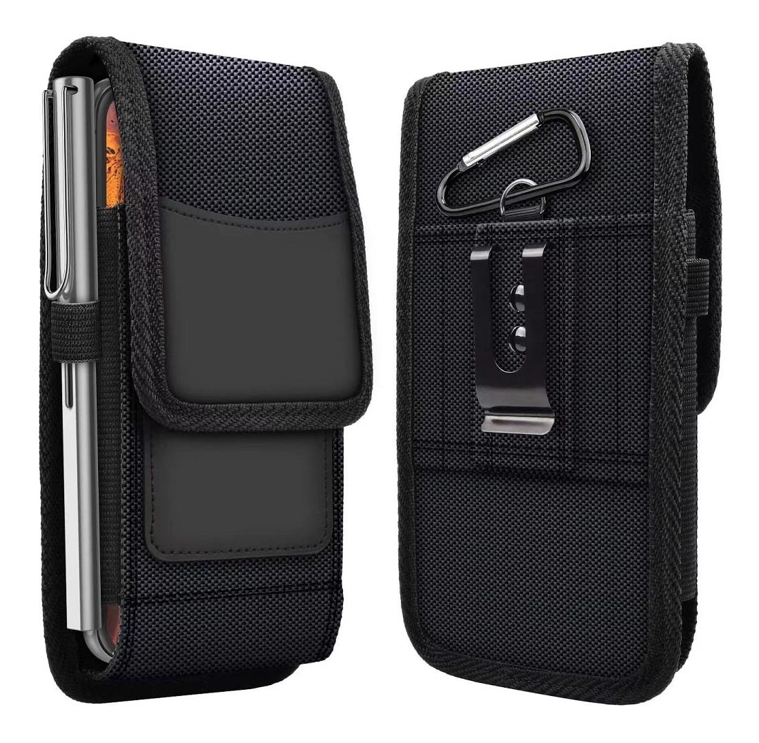 Vertical Belt Phone Pouch for iPhone 7 Plus / 8 Plus / 12 Pro Max / 13 Pro Max, Samsung Galaxy J4 Plus / A71 / S21 FE / Note 8, Huawei P Smart 2021, Oxford Model 4, Black