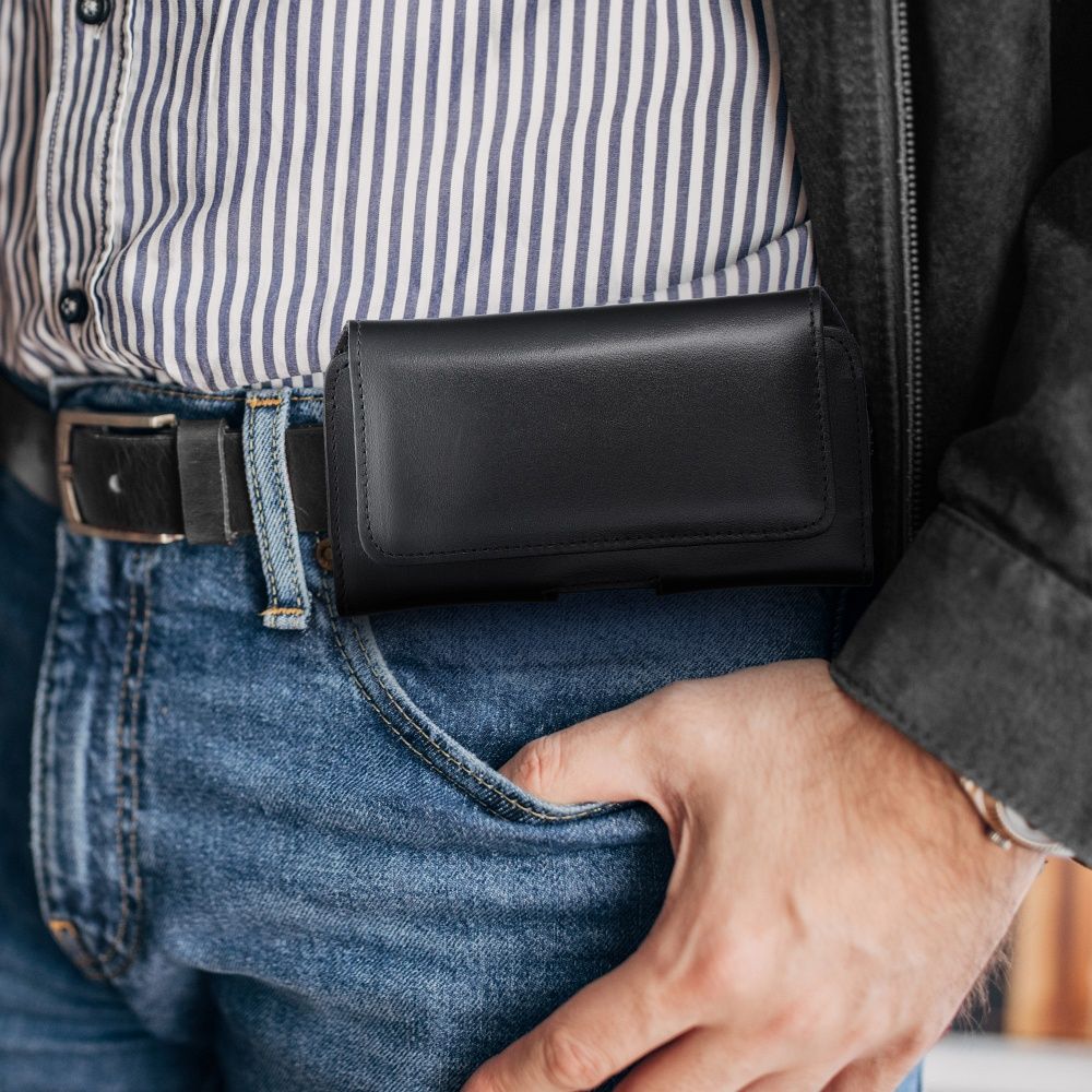 Horizontal Leather Belt Phone Pouch for Umidigi Bison 2 Pro / GT2 Pro 5G / X10 Pro / 202, Doogee S98 / S96 Pro / S88 Pro / S58 Pro 6 / S40 Pro, Hammer Blade 5G / Iron 3 / Blade 3, CAT S53, Royal, Size 3XL, Black - Image 3