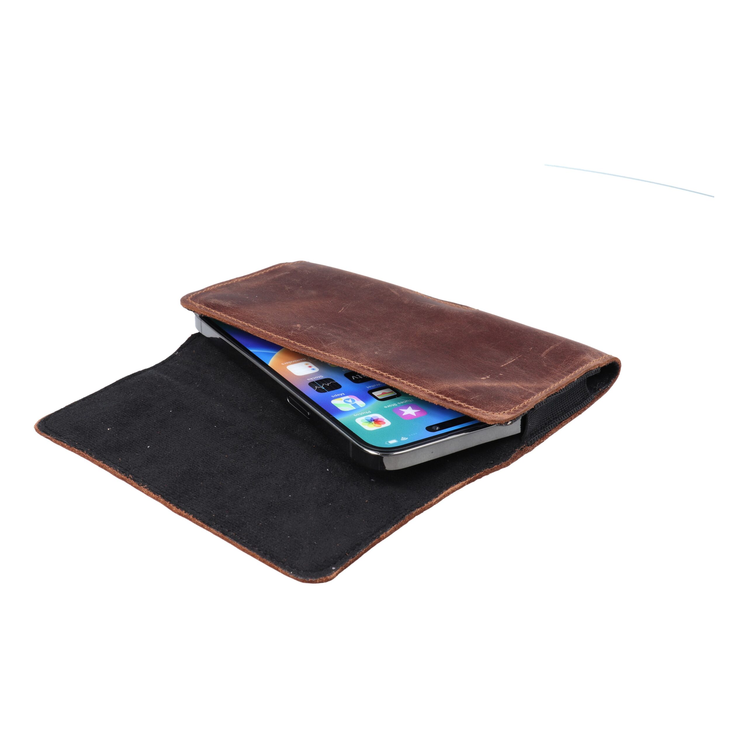 Horizontal Leather Belt Phone Pouch for iPhone 12 / 12 Pro / 13 / 13 Pro / 14 / 14 Pro, Samsung Galaxy S10 / S20 / S21 / A40, Huawei P8 Lite / P30 / P40 / P9 Lite, Royal Crazy Horse, Size L, Brown - Image 3