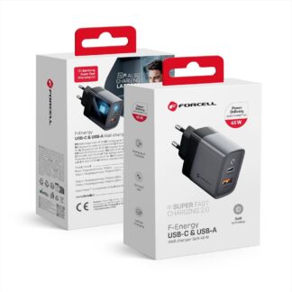 Phone charger Forcell F-Energy GaN USB C + USB A QC4.0 PD 4A 45W VT-39 gray