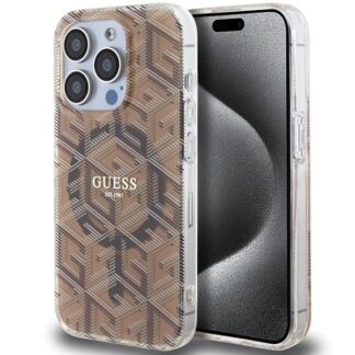 GUESS case for IPHONE 15 Pro compatible with MagSafe GUHMP15LHGCUSTGW (IML GCUBE) brown