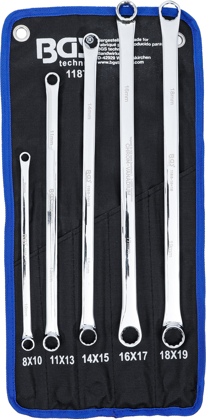 BGS technic Double Ring Spanner Set, extra long, 8 - 19 mm, 5 pcs.