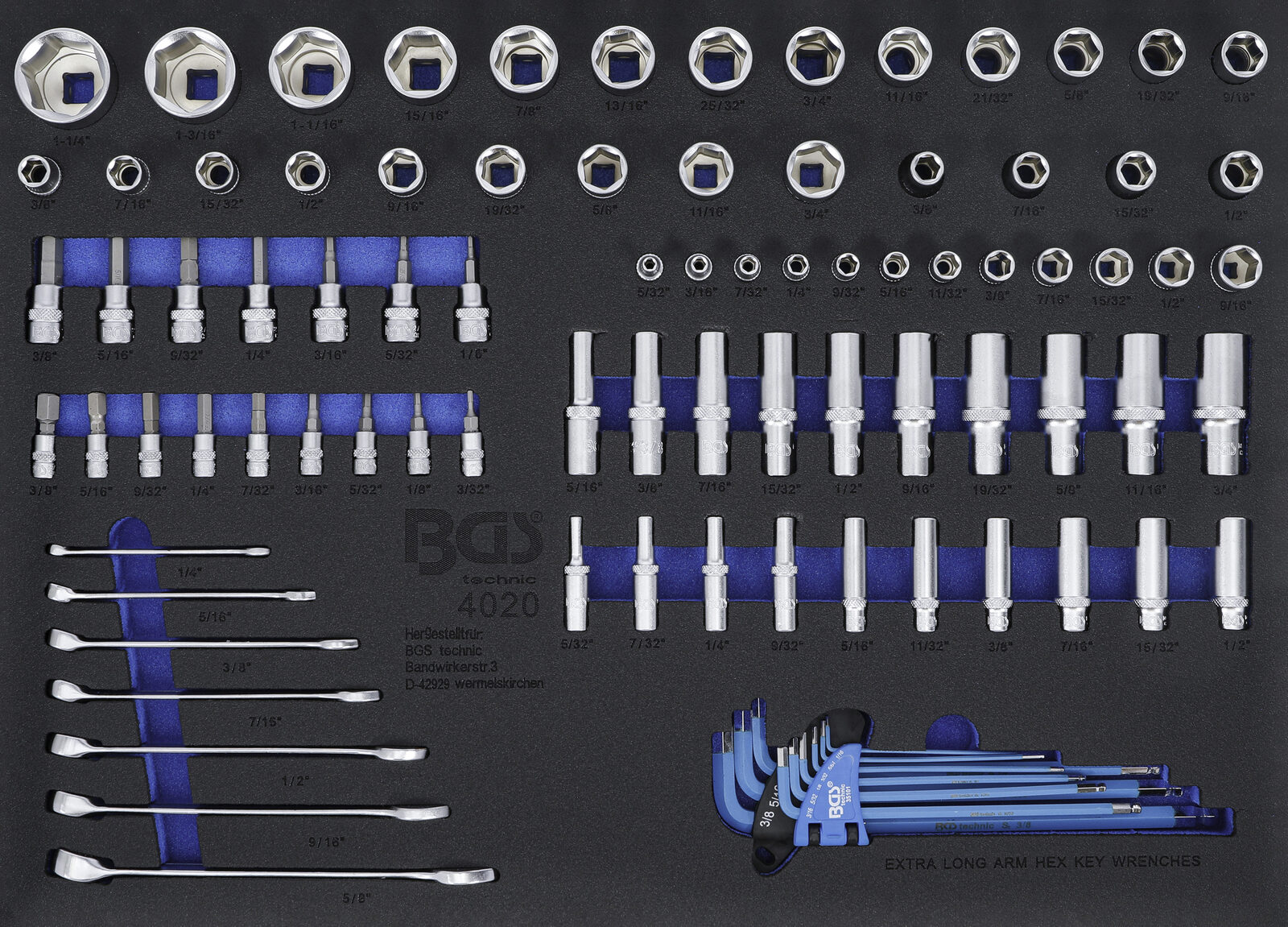 BGS technic Tool Tray 3/3: Sockets / Combination Spanners, Inch Sizes, 90 pcs.