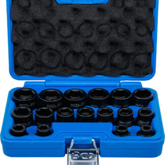 BGS technic Impact Socket Set, Hexagon, extra flat, 12.5 mm (1/2") Drive, 8 - 24 mm, 17 pcs.
