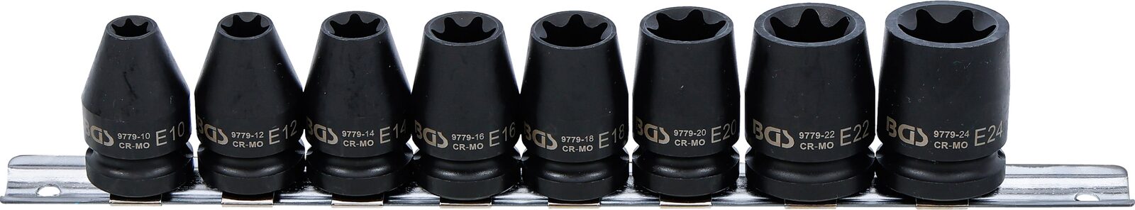 BGS technic Impact Socket Set E-Star, 12.5 mm (1/2") Drive, E10 - E24 mm, 8 pcs.