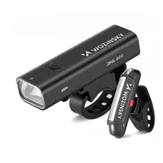 Wozinsky WSBLB2 Front (400 lm) and Rear USB-C Bike Light Set - Black