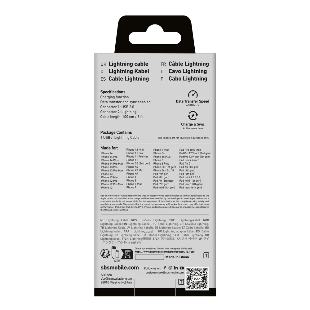 SBS TECABLEUSBIP589A USB-A - Lightning Cable - Blue - Image 2