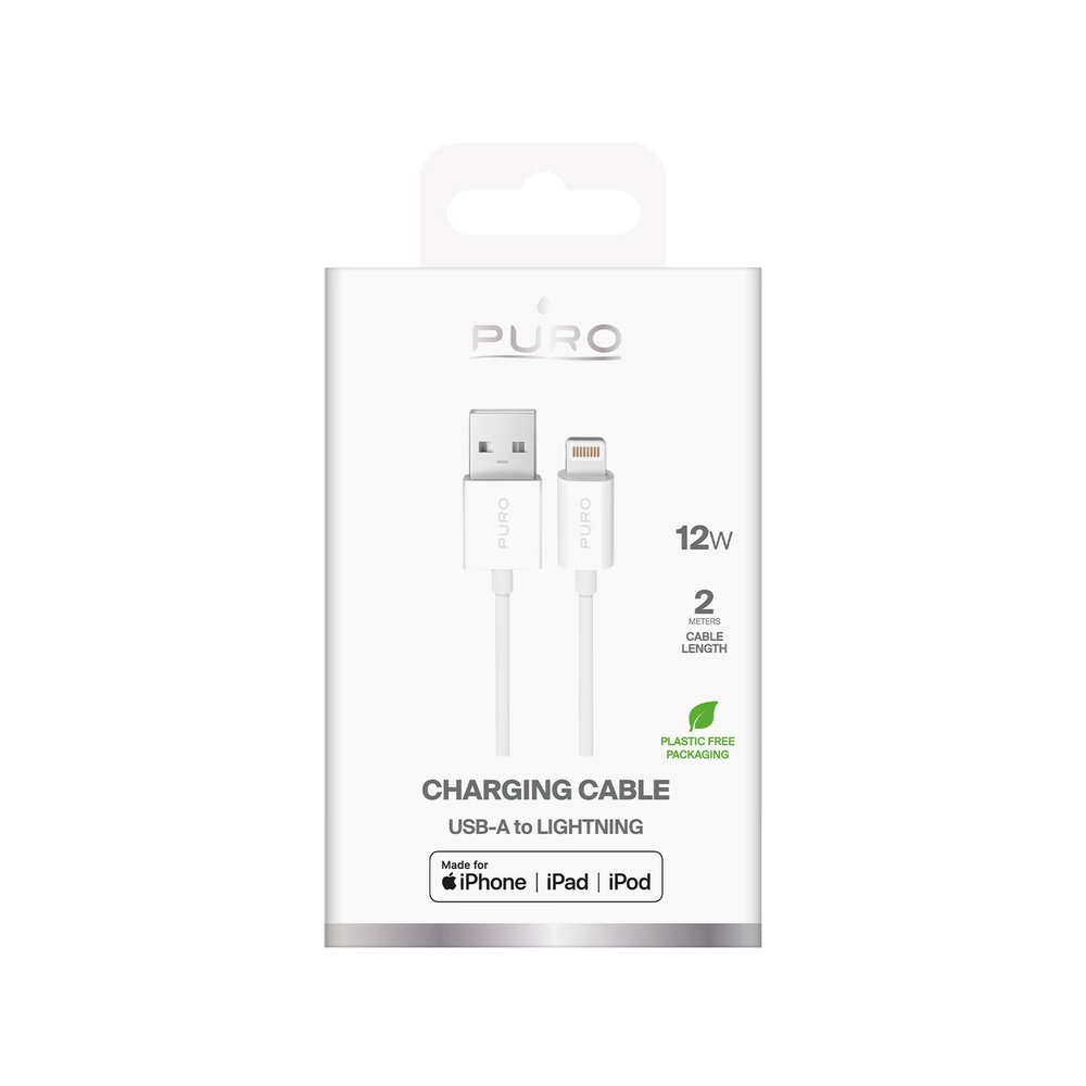 Puro TPE 12W USB-A - Lightning Cable 2m - White - Image 2