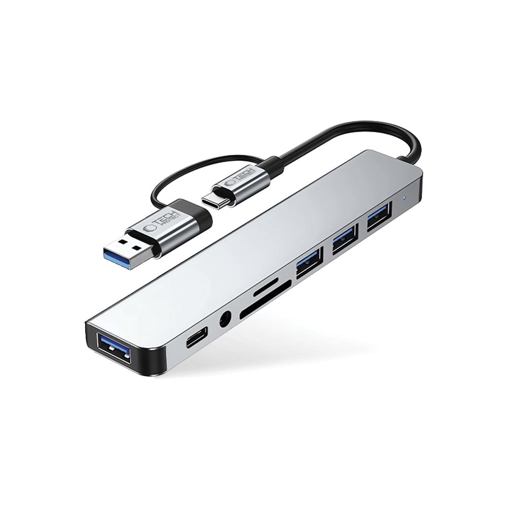 Tech-Protect HB06 HUB Adapter 8in1 TYPE-C + USB2.0 + USB3.0 + SD/TF + AV3.5 - gray - Image 2