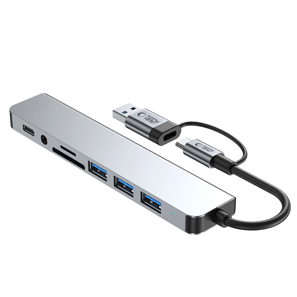Tech-Protect HB06 HUB Adapter 8in1 TYPE-C + USB2.0 + USB3.0 + SD/TF + AV3.5 - gray - Image 3