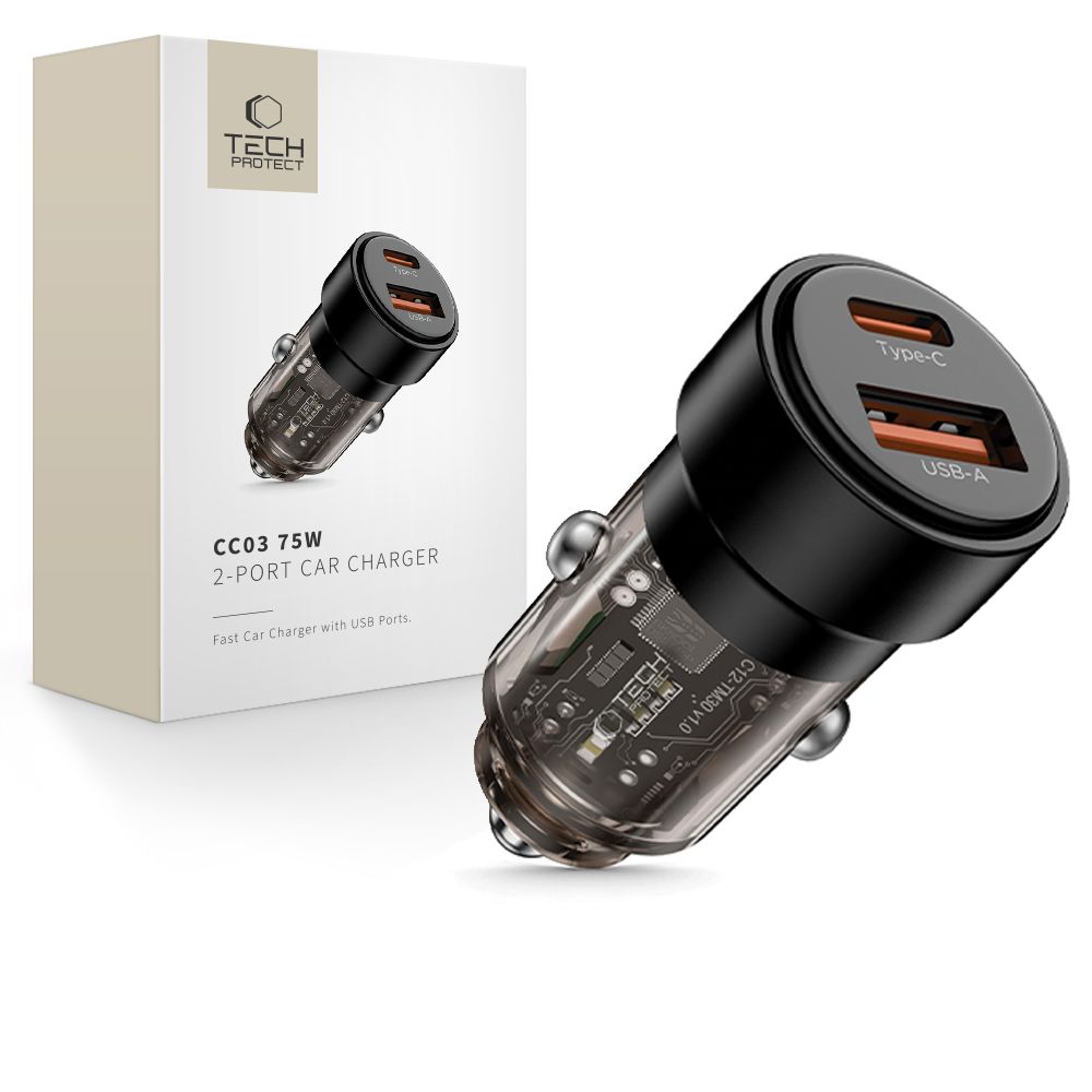 CC03 2-port PD75W car charger - black