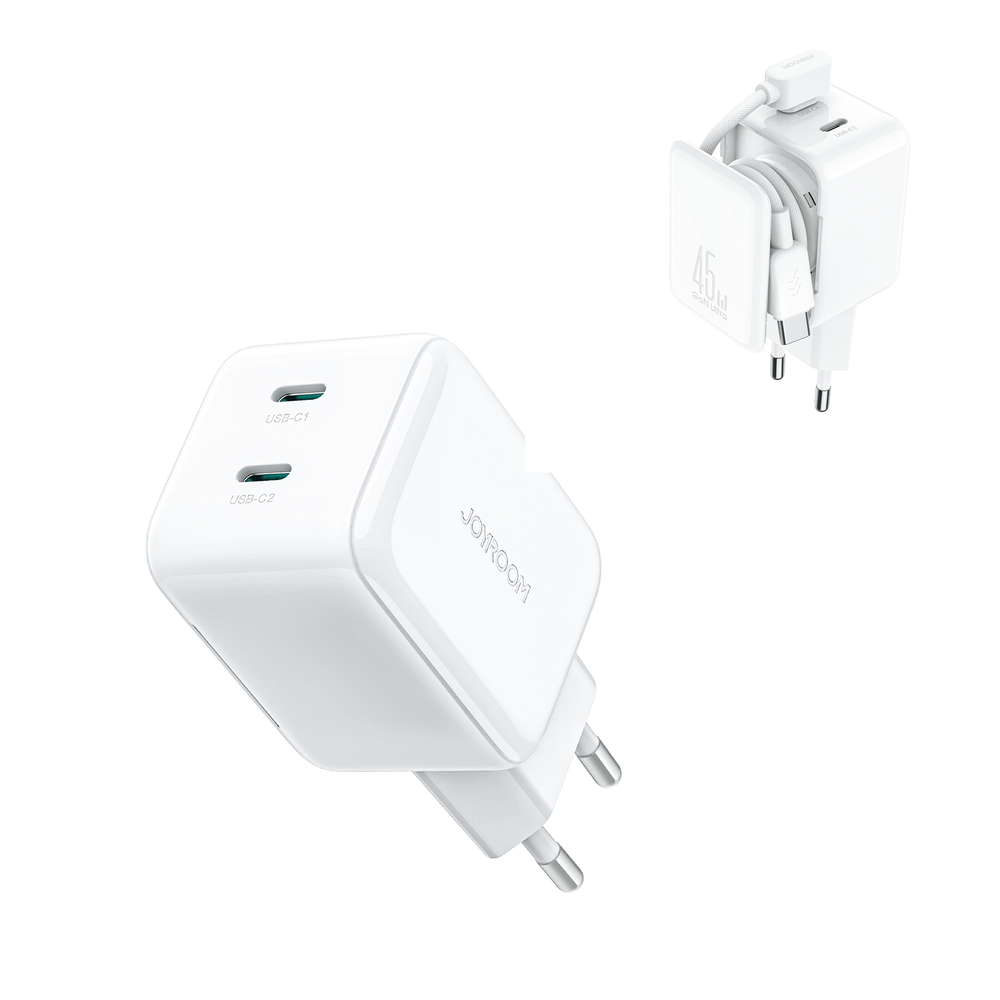 Joyroom JR-TCL05 45W GaN Wall Charger with Cable Organizer - White - Image 2