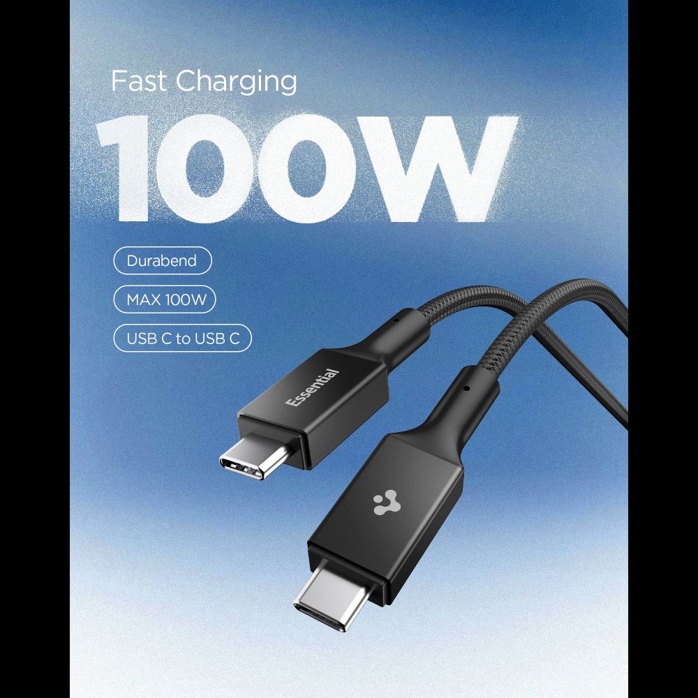 Spigen Essential EB10015CC USB-C / USB-C 100W 150cm Cable - Black - Image 3