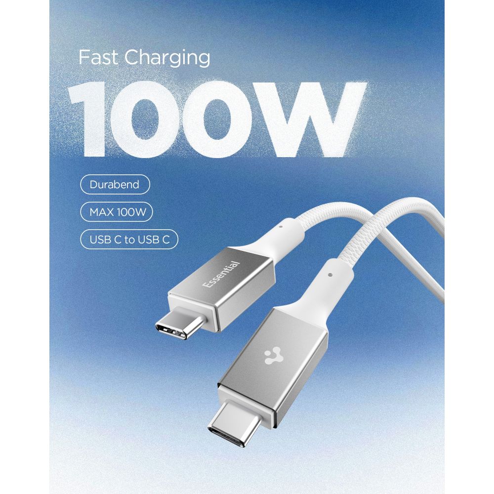 Spigen Essential EB10015CC USB-C / USB-C 100W 150cm Cable - White - Image 3