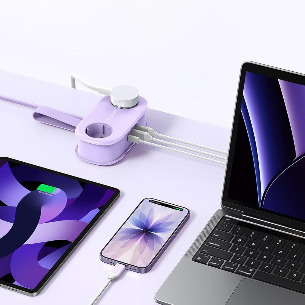 Orico AP3 20W GaN 5in1 Power Strip 2x AC + 2x USB-A + 1x USB-C - Purple - Image 3