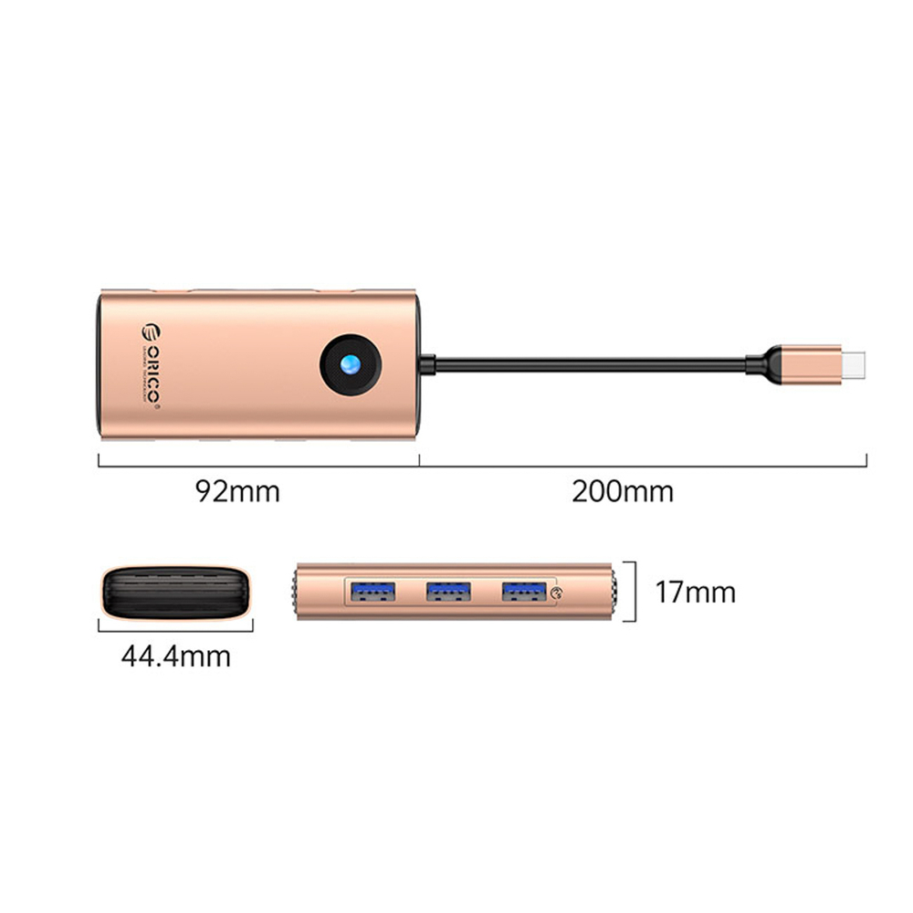 Orico PW11 6in1 USB-C Docking Station 3x USB-A 3.0 1x USB-C PD 100W 1x HDMI 4K 30Hz 1x RJ45 Gigabit Ethernet - Rose Gold - Image 2