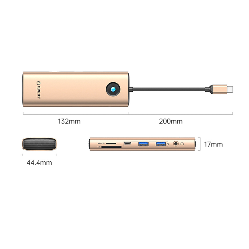 Orico PW11 9in1 USB-C Docking Station 2x USB-A 3.0 1x USB-C 3.0 1x USB-C PD 100 1x HDMI 4K 60Hz 1x microSD/SD 1x RJ45 2.5G Ethernet 1x Audio 3.5mm - R - Image 2