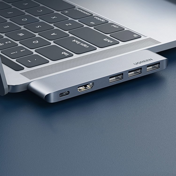 HUB Ugreen 60559 2x USB-C / USB-C PD (Thunderbolt 3, 100W, 4K 60 Hz, 10 Gbps) / HDMI 4K 30 Hz / 3x USB 3.0 for MacBook Pro / Air - Gray - Image 2