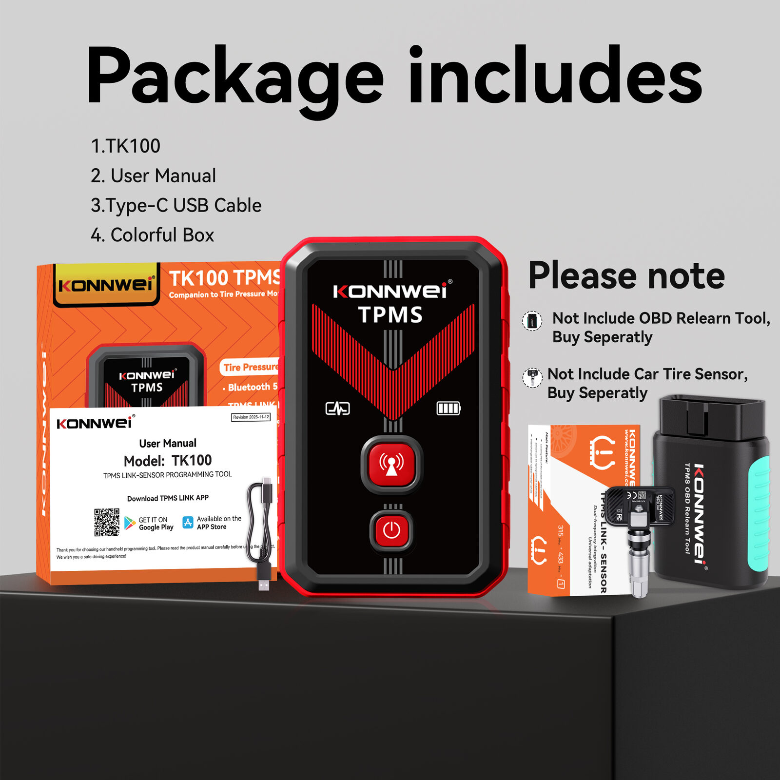 KONNWEI TK100 TPMSLINK APP Tire Pressure Sensor Programming Tool