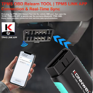 TPMS OBD Relearn Tool with TPMS LINK Mobile App (Bluetooth 5.2, Android/iOS), for use with the KONNWEI TK100 tire programming tool