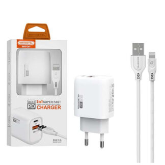 Somostel USB+TYP-C mains charger + Type-C cable - Lightning 3A 18W 1m Power Delivery PD+QC3.0 white SMS-Q01