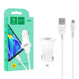 Denmen DZ06 2XUSB car charger + USB cable - Type-C 3.1A 15W Quick Charge QC3.0 white DZ06Tb