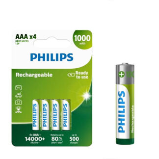 Philips battery rechargeable Ready to use 1000 mAh AAA LR03 4pcs AAA LR03 Phil-R03B4RTU10/10