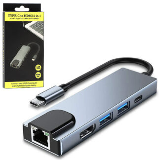 Ecobox Adapter Type-C Splitter Hdmi + Type-C + Usb + Rj-45 Dex
