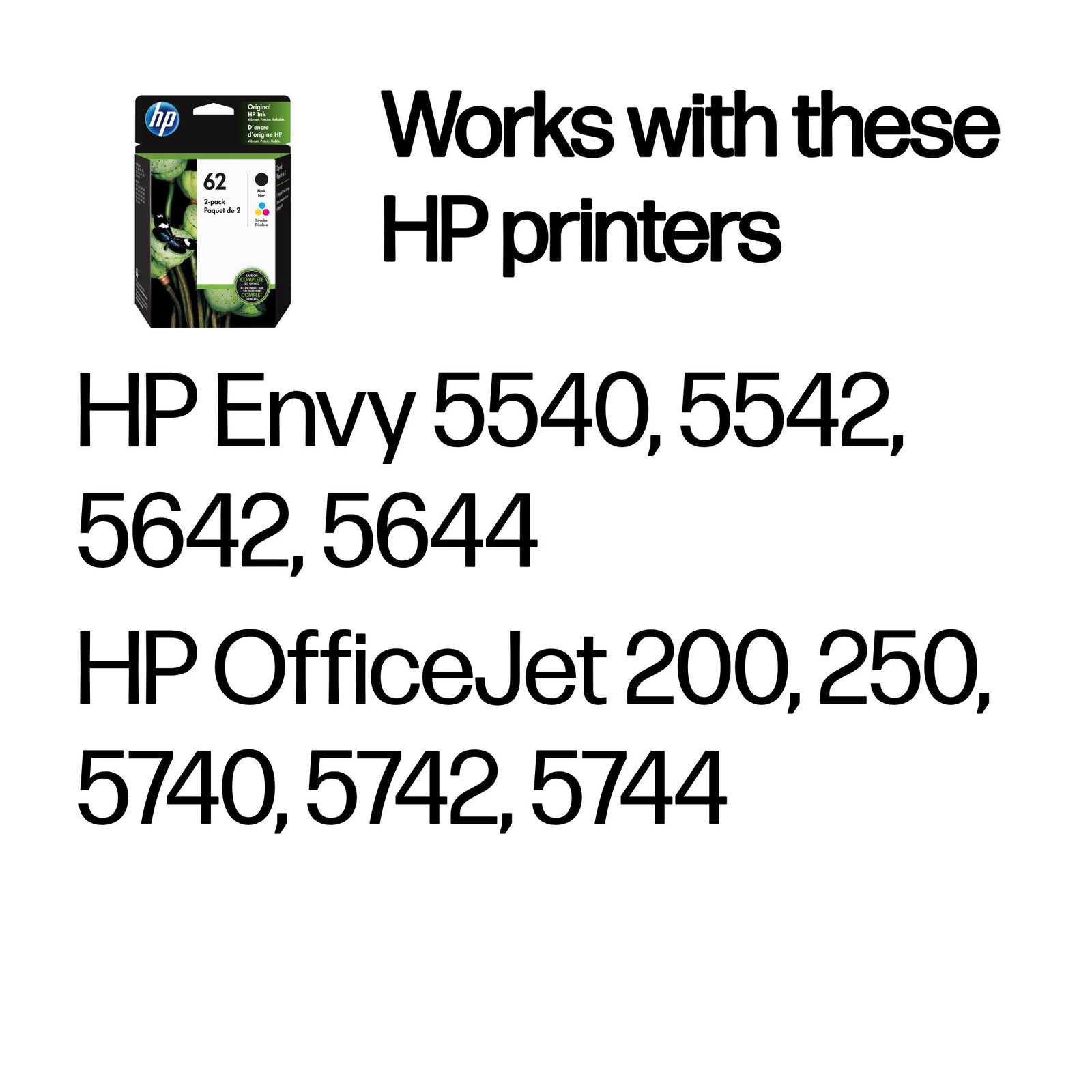 HP 62 2-pack Black/Tri-color Original Ink Cartridges - Image 2