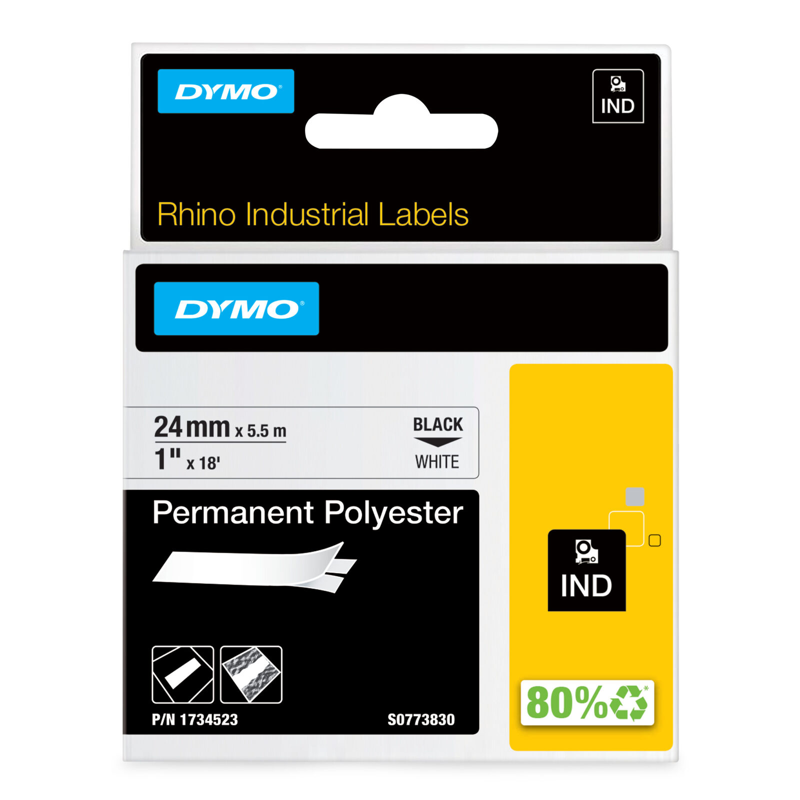 DYMO Rhino Industrial Permanent Polyester Labels | 24 mm x 5.5 m | Black Print on White | Self-Adhesive | for LabelManager & Rhino Label Makers - Image 2
