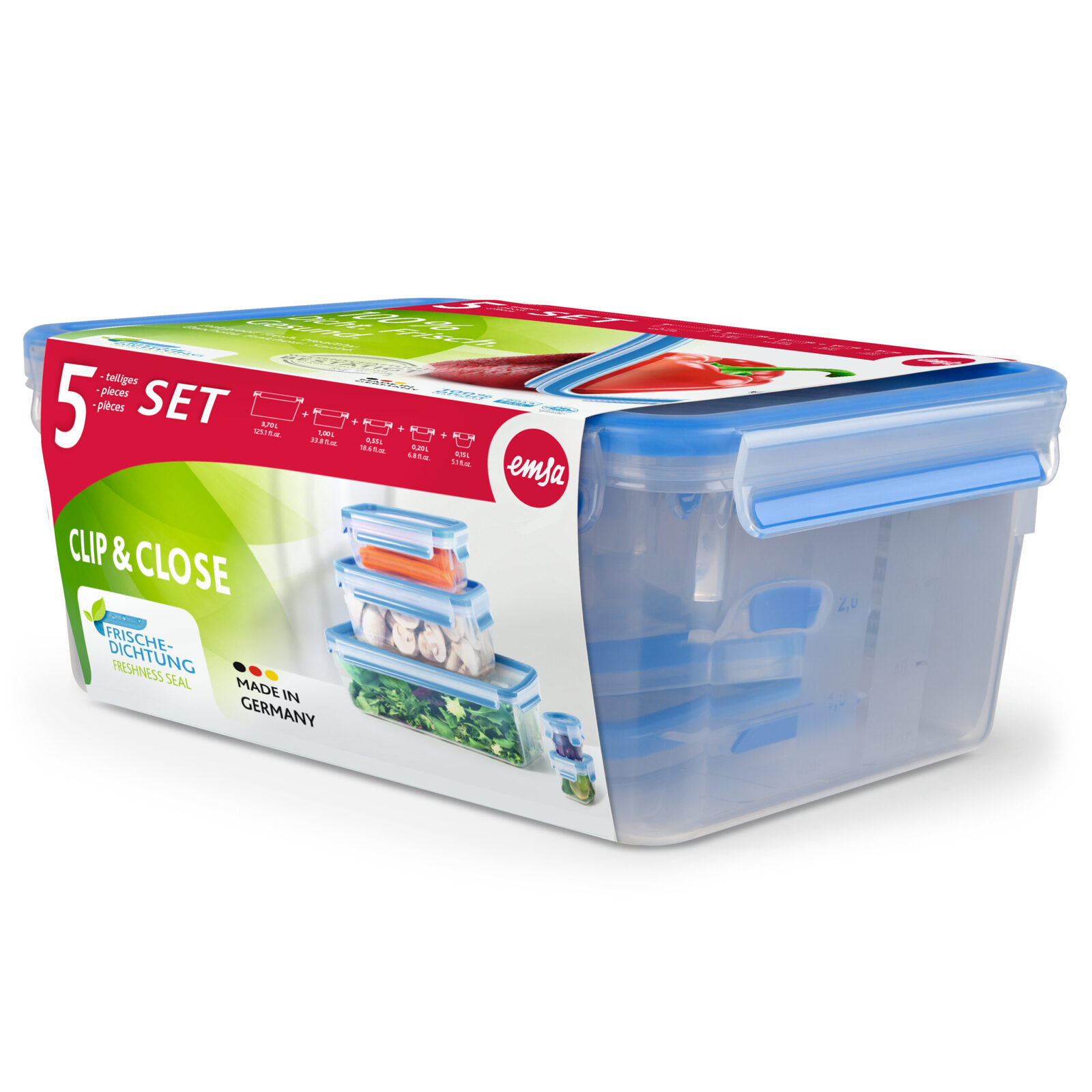 EMSA CLIP & CLOSE 508568 food storage container Rectangular Set 3.7 L Blue, Transparent 5 pc(s) - Image 2