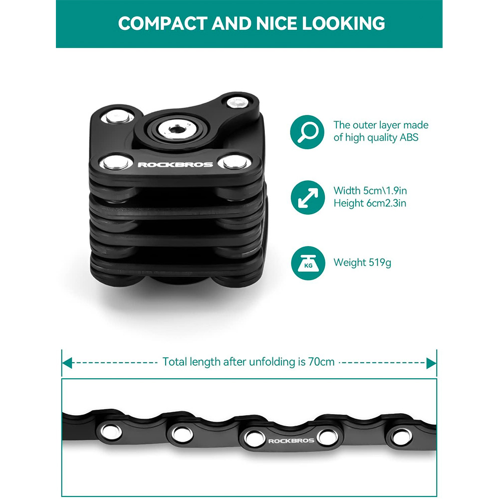 Rockbros WD795 foldable bicycle lock - black - Image 3