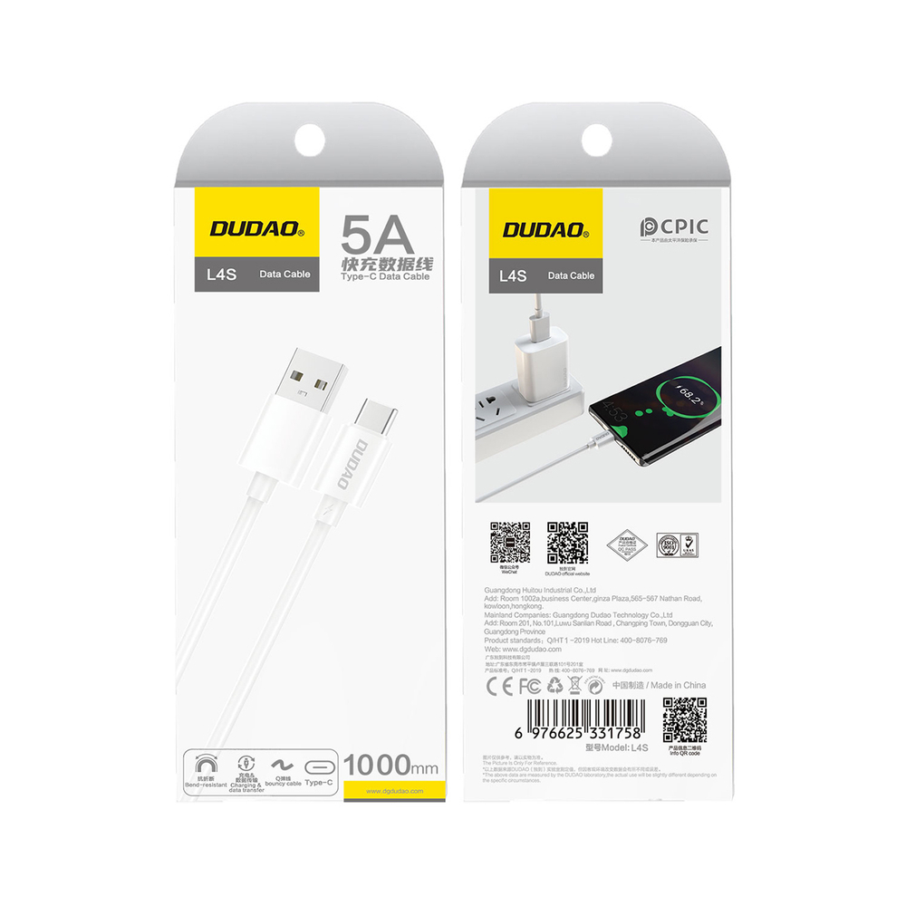 Dudao L4ST USB-A / USB-C cable 2A 1m - white - Image 2