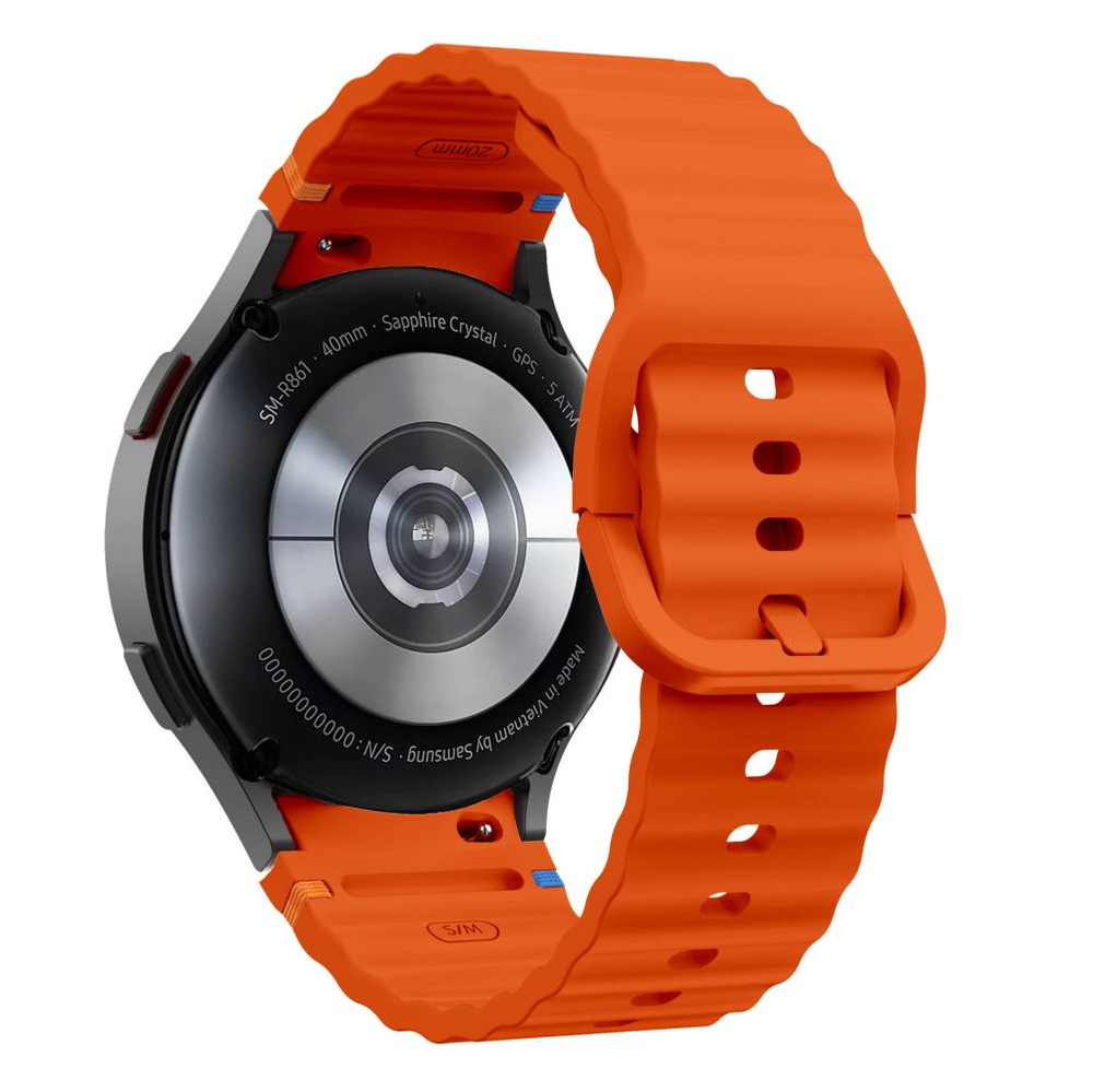 Tech-Protect Silicone Sport Strap for Samsung Galaxy Watch 4 / 5 / 5 Pro / 6 / 7 / FE - Orange - Image 2