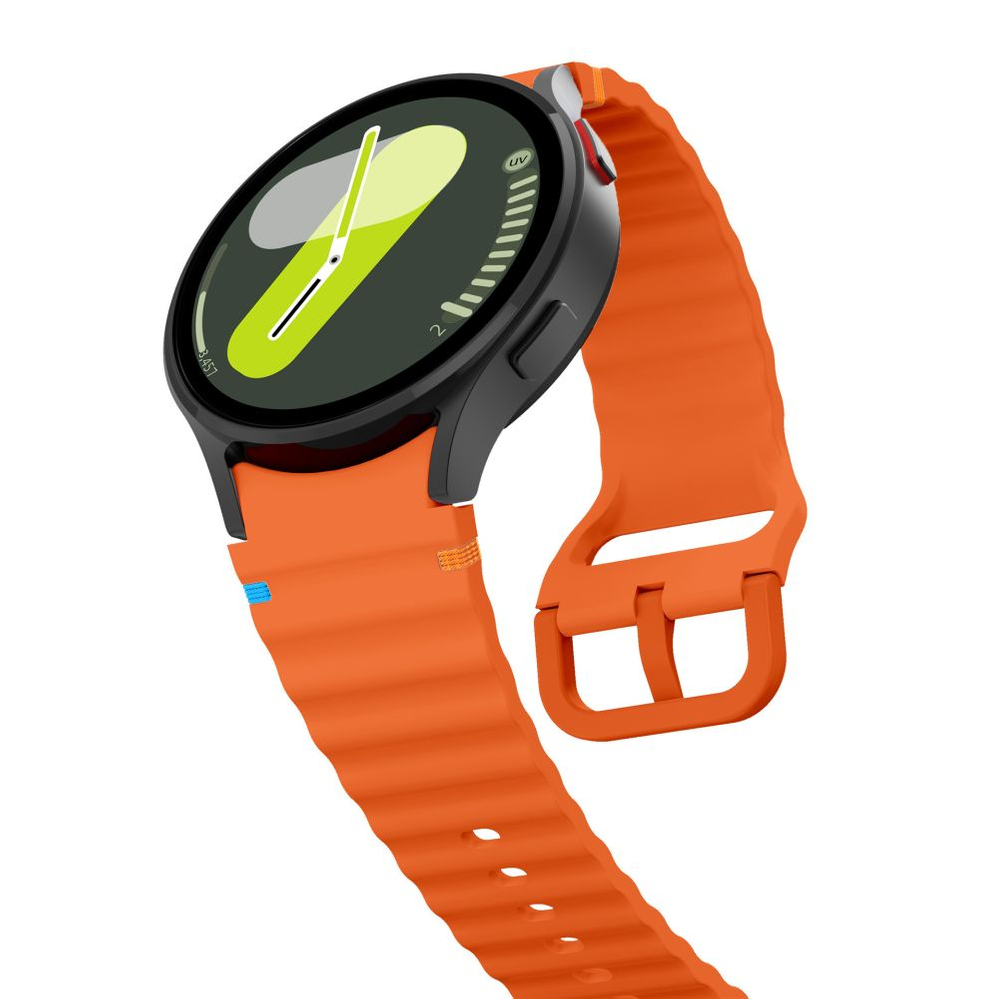 Tech-Protect Silicone Sport Strap for Samsung Galaxy Watch 4 / 5 / 5 Pro / 6 / 7 / FE - Orange - Image 3