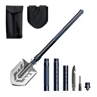 Wozinsky WSS-211 survival bushcraft shovel multifunctional knife breaker flint whistle harpoon 21 in 1 - gray