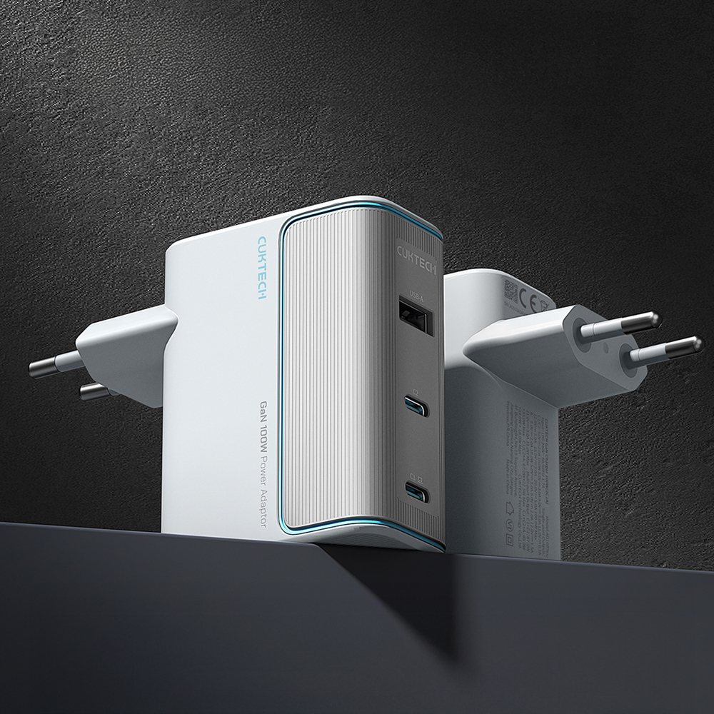 Cuktech AD1003EU 100W GaN 2x USB-C + USB-A Wall Charger with Cable - White - Image 3