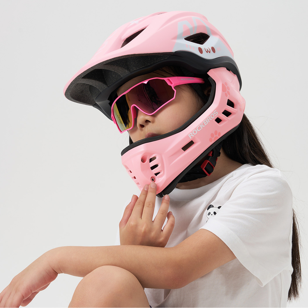 Rockbros TT-32002 Rabbit Children's Bike Helmet with Detachable Chin Size M (54-58) - Pink - Image 2