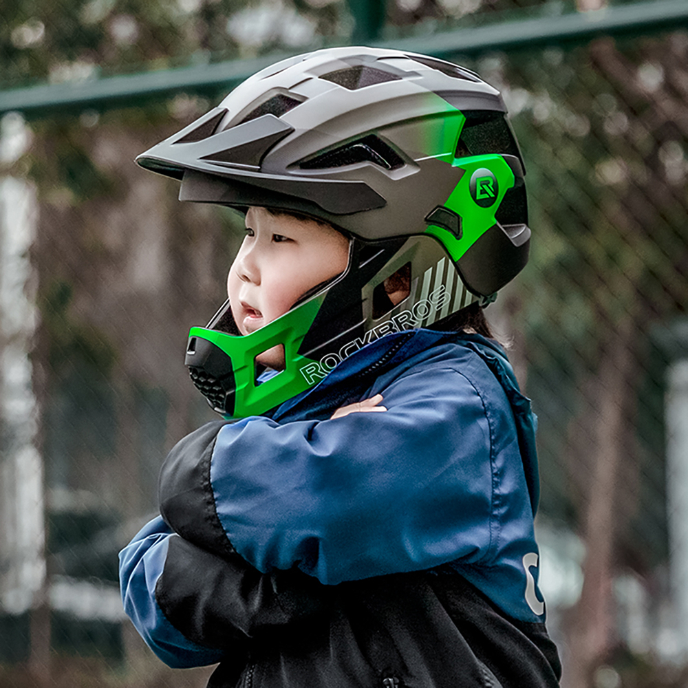 Rockbros TS-61 10110061003 Children's Bike Helmet with Detachable Chin Size S (48-52) - Green - Image 2