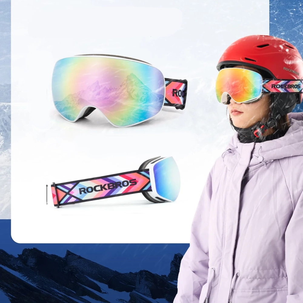 Rockbros SP284 Kids Ski Goggles Anti-Fog with UV Filter Gray Lens with Pink Mirror - White - Image 2