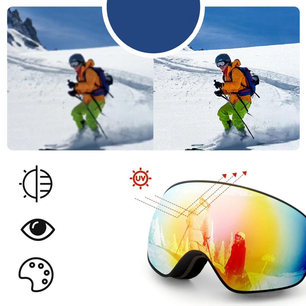 Rockbros SP284 Kids Ski Goggles Anti-Fog with UV Filter Gray Lens with Pink Mirror - White - Image 3