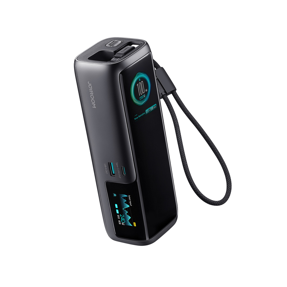 Joyroom PODIX PR70 25000mAh Power Bank up to 240W with Two Built-in USB-C Cables and Two TFT Screens - Gray