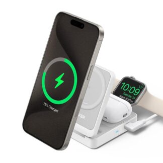 Anker MagGo 3-in-1 Charging Station, Qi2 Certified 15W Wireless Charging Stand, MagSafe Compatible, Apple Watch Charger, for iPhone 15/14, AirPods, Ap